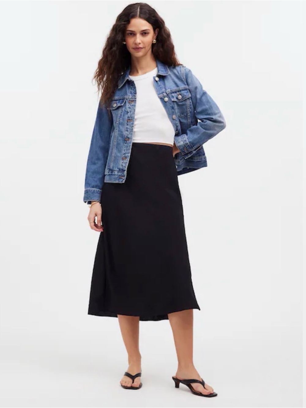 Madewell The Layton Black Midi Slip Skirt with Sleek A-Line Size 10